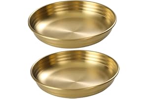 CONGARTENO Stainless Steel Sauce Dish Set 2pcs 9cm Gold Dipping Sauce Cups Multi-use Condiment and Seasoning Plates for Kitch
