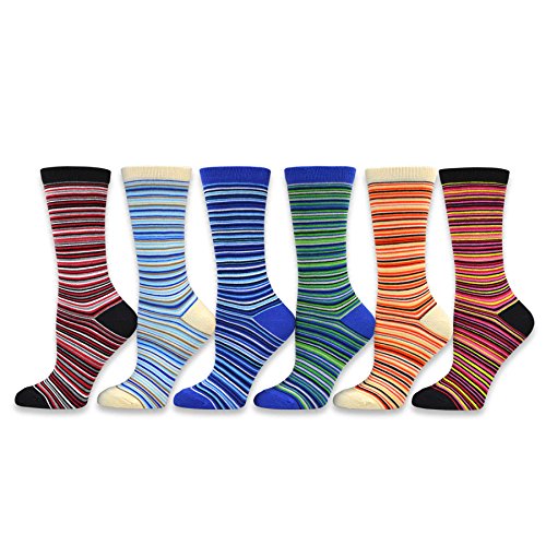 TeeHee Women's Value 12-Pack Fun Crew Socks (Thin-Ministripes) - Thumbnail 2