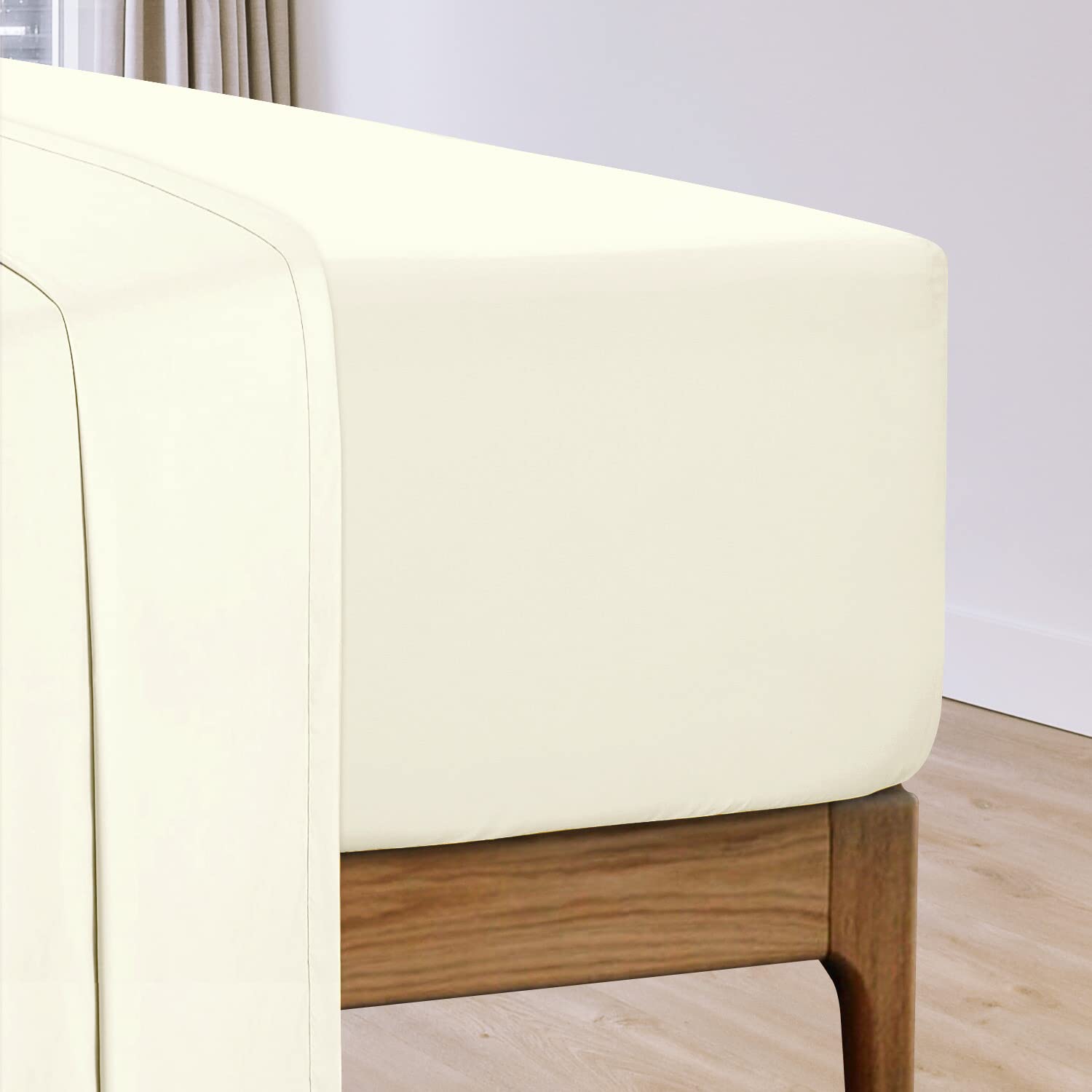 Pizuna New Ivory Cotton Percale European Single Fitted Sheets 100x200 cm 1 Pc Only, 100% Long Staple Cotton Plain Weave Fitted Sheet Euro Single with 40 cm Deep Pocket — image 1