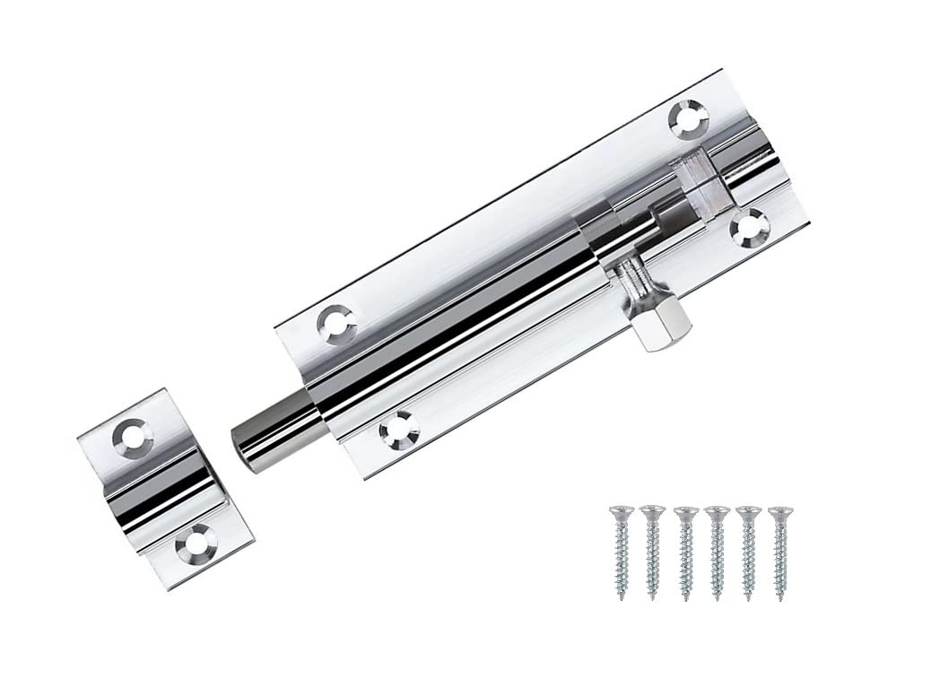TERF Door Bolt Polished Chrome Barrel Slide Lock 63mm [2.5''] Latch with Screws Ideal for Internal and External Doors Locks Bedroom Bathroom Toilet Shed Gate Cupboards Cabinets