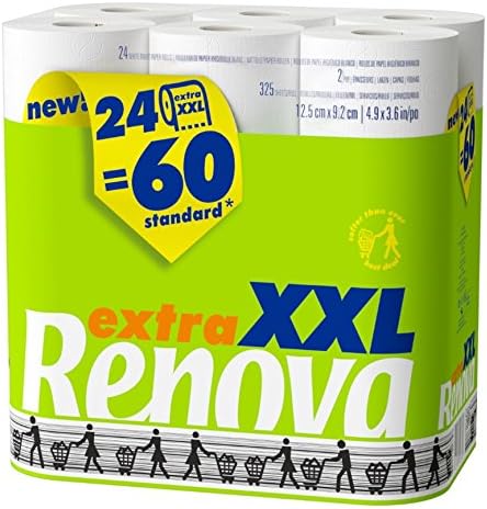 Renova XXL Toilet Paper, Ultra Soft & Absorbent 2-Ply Quilted Tissue, 24 Rolls Equivalent to 60 Standard Rolls