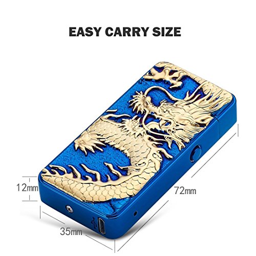 Pard Relief Dragon Windproof Cross Arc Lighter, USB Rechargeable Flameless Electronic Pulse Arc Cigarette Lighter, Blue