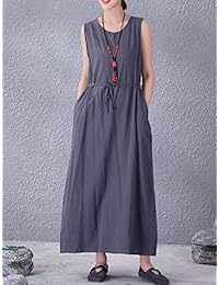 YUHEYUHE Vestido de verano suelto informal sin mangas, largo y largo, de lino y algodón