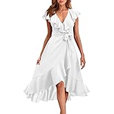 RETTYGARDEN Women's 2026 Spring Cross Midi Dress Casual Boho Deep V Neck Short Sleeve Ruffle Hem Split Beach Long Dresses