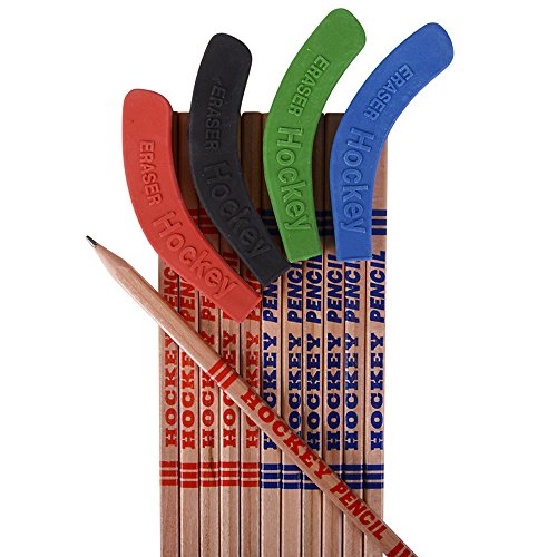 Hockey Pencils and Erasers (Pack of 12) Bulk 9 Inch Hockey Stick