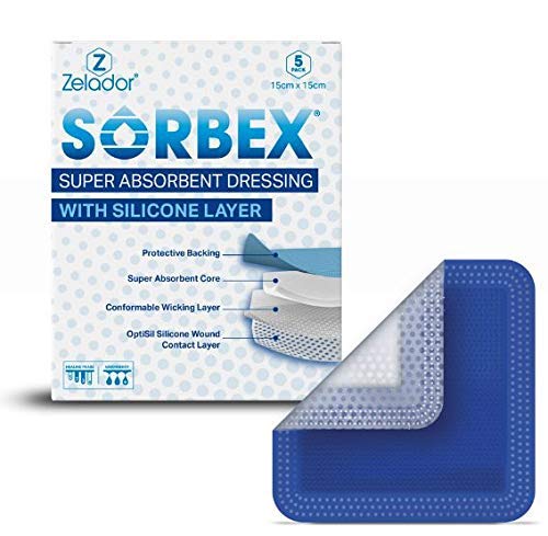 Sorbex Super Absorbent Dressing Pad with OptiSil Silicone Contact Layer for Moderate to Heavy exuding Wounds (10x10cm)