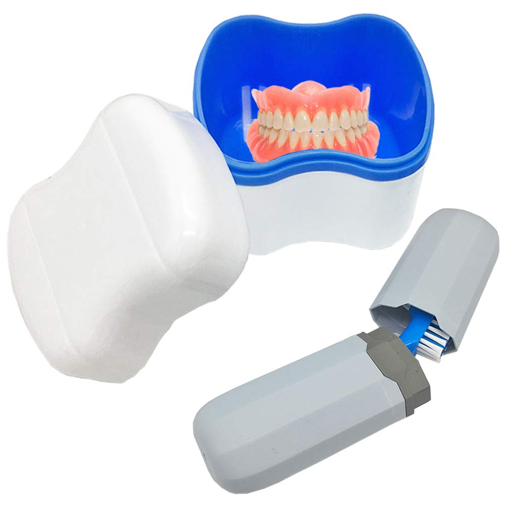 Denture Case Kit, 2 Denture Bath Cups with 2 Denture Brush & 2 Portable Toothbrush Box, Denture Brush Retainer Bath with Lid, Retainer Cleaning Denture Boxes, Toothbrush Kit for Travel : Beauty