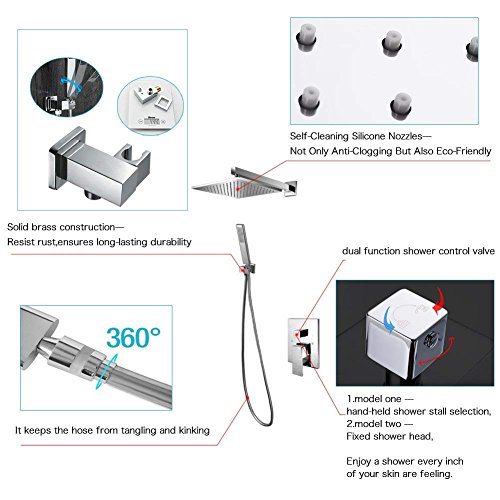 EMBATHER Shower System，Chrome Shower Faucet Sets with 10" Rain Shower