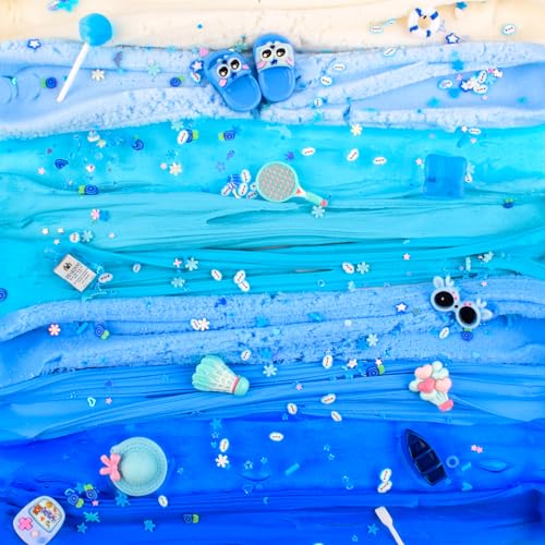Petyuioyu Slime Set of 6 for Children, 6 x 60 ml Blue Slime Toy with Cloud Slime, Butter Slime & Clear Slime, 12 Accessories & 6 Decorative Bags, Soft, Stretchy, DIY Gift for Boys and Girls
