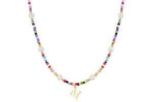 M MOOHAM Colorful Initial Necklaces for Girls Women Kids - Christmas Stocking Stuffers Beaded Pearl Choker Necklace for Women Teen Girl Gifts Trendy Personalized Letter Birthday Gifts Kids Jewelry