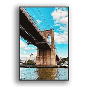 Framed Canvas Wall Art for Living Room, Bedroom Brooklyn Bridge and New York City Canvas Prints for Modern Home Decoration Ready to Hang - 16"x24" inches