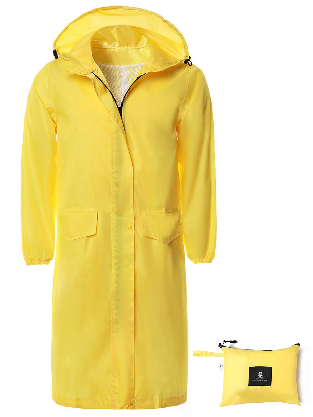 SaphiRoseWomen's Long Rain Jacket Waterproof Lightweight Hooded Raincoat Packable Knee Length Rain coatOEKO-TEX STANDARD 100