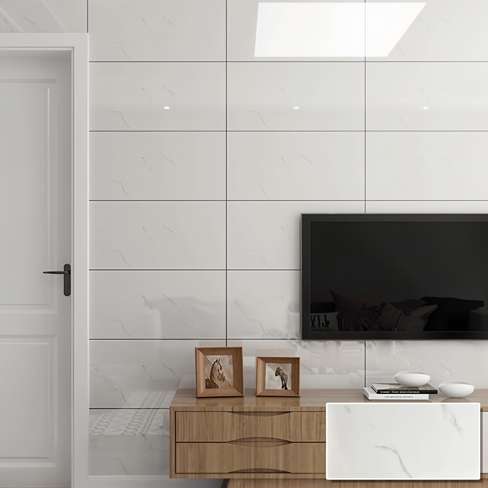 バスパネル 壁 パネル 白 防水 大理石調 撥水 浴室 防カビ 防汚 壁用 90枚 お風呂 タイルシート 壁用タイル 壁紙シール 貼るだけ おしゃれ DIY 北欧風 壁補修 リフォーム リメイクシート 60x30cm 【Dタイプ・90枚】 の商品画像