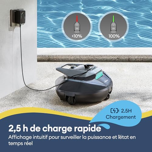 Robot Piscine Pooleco 10s, Robot Nettoyeur de Piscine sans Fil 90min, Contrôle Via Application et à Distance, Auto-Parking, pour Toutes Les Surfaces de Piscines Hors Sol et Enterrées Jusqu’à 80㎡