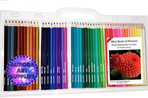 Colored Pencils For Coloring Books, Bonus Mini Coloring Book included! 48 Colored Pencils for Adults. plastic carrying case, from Aurora Art Supplies.