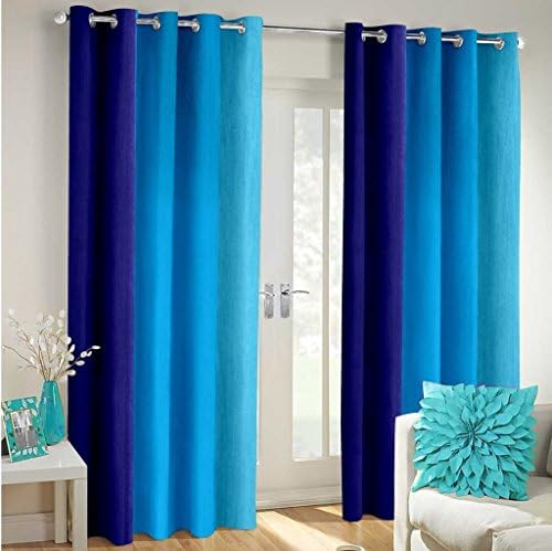 Super India Long Crush Solid 2 Piece Polyester Long Door Curtain Set - 9ft, Blue
