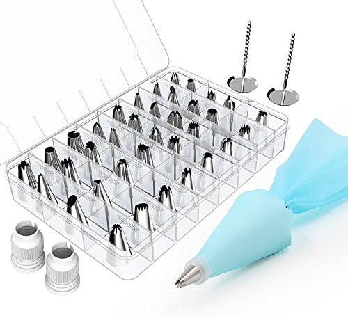 Cake Decorating supplies, Cake Decorating Kit with 36 Icing Tips, 2 Silicone Pastry Bags, 2 Flower Nails, 2 Reusable Plastic Couplers Baking Supplies Frosting Tools Set for Cupcakes Cookies