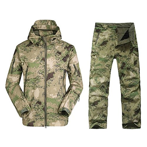 Eglemall Men's Hunting Soft Shell Tactical Fleece Jackets and Pants Set