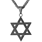 YILUOCD Stainless Steel Star of David Necklace for Men Women Six Point Star Hexagon Pendant Dainty Religious Jewish Jewelry (Black)