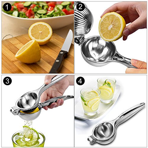 Lemon Squeezer, Vakoo Premium Lime Squeezers Metal Manual Citrus Press Juicer for Lemon Lime Orange Juice Fruit - Silver - Big