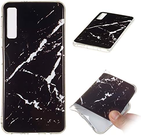QFUN for Samsung Galaxy A7 2018 (A750) Marble Case with Screen Protector,Unique Pattern Design Skin Ultra Thin Slim Fit Soft Gel Silicone Case, Shockproof Anti-Scratch Protective Back Cover - Black