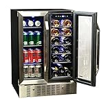 NewAir AWB-360DB 18 Bottle 60 Can Dual Zone Built-In Wine & Beverage Cooler, Stainless Steel/Black