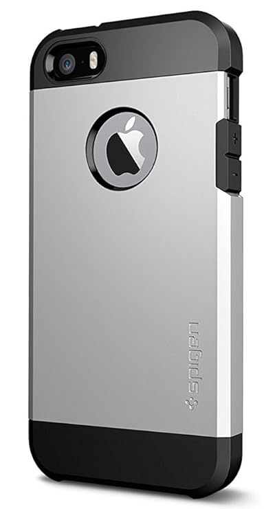 iPhone SE Hülle, Spigen® [Tough Armor] Extrem Fallschutz [Satin Silber] Doppelte Schutzschicht Stoßabweisende Handyhülle Sili