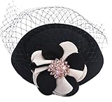 British Style Wool Pillbox Hat Cocktail Party Wedding Flower Veil Fascinator for Women