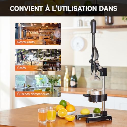 CO-Z Professional Manual Citrus Press Silent Stainless Steel Food Grade Grinder Juice Press Orange Lime Lemon Apple Fruit Black