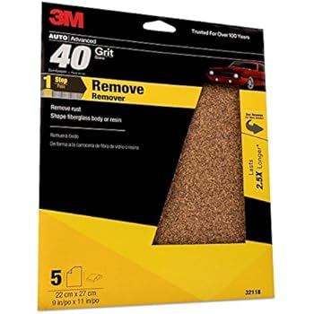 3M Sandpaper, 32118, 9 in x 11 in, 40 Grit, 5 sheets per pack