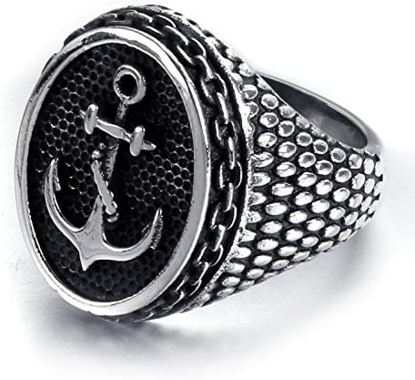 MENDINO Mens Jewellery Vintage Grain Bottom Anchor Snake Skin Sword Celtic Knot Irish Claddagh Black Silver Stainless Steel Ring