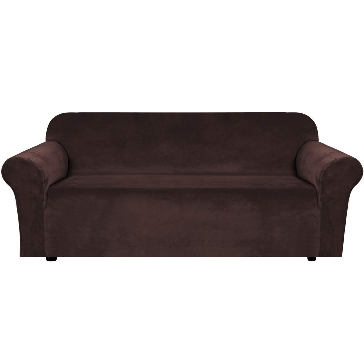 BellaHills Velvet Sofa Slipcover Stretch Large Couch Covers Soft Sofa Cover Furniture Protector with Non Slip Straps, Slipcover for Sofa, Couch Covers for Dogs, Couch Slipcover (3 Seater, Brown)