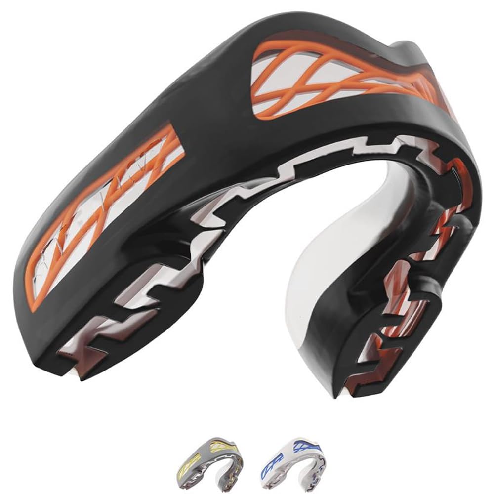 SAFEJAWZ Sports Mouth Guard, Triple Layer Premium Protection with Shock-Cage, Adults Gum Shield with Case for Boxing, MMA, Rugby, Martial Arts, Karate, Hockey, Judo and All Contact Sports (Black)
