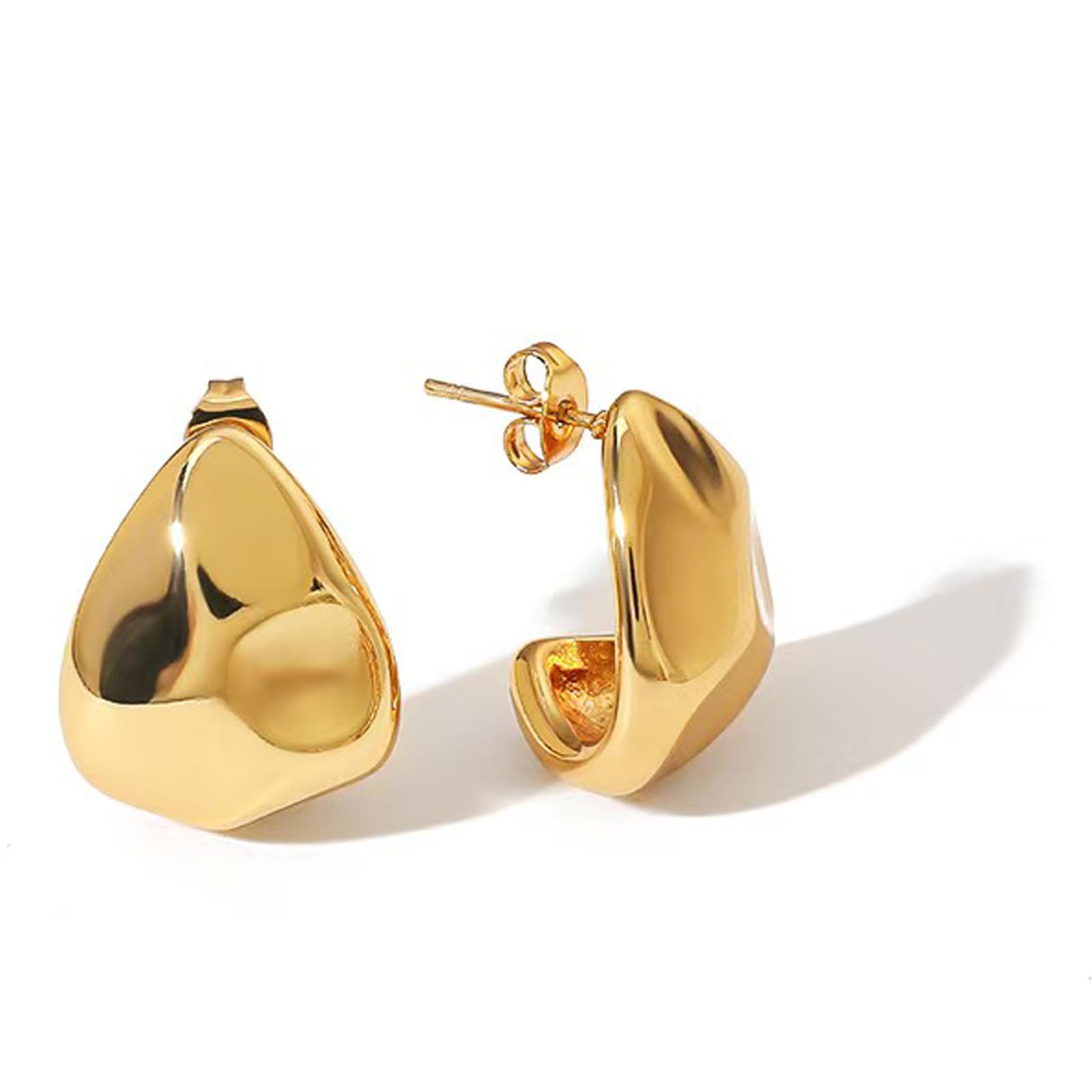 Gold Statement Earrings | Unique Chunky Big Gold Earrings for Women | Trendy Vintage Teardrop Seashell Geometric Triangle Stud Earrings Jewelry(Nugget)