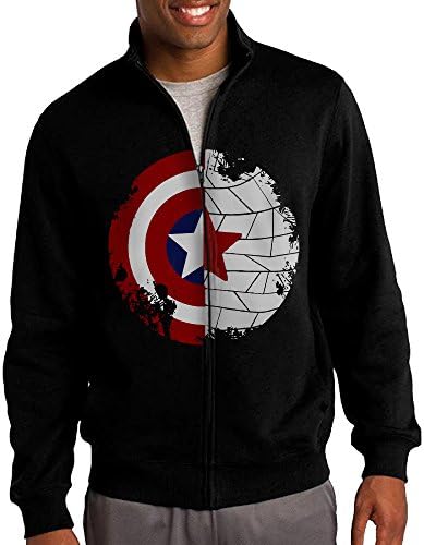 GNGN Men's Captain Shield Mountain Climbing Funny Standup Collar Jacket Zip Sweatshirt Casual Style XL Black