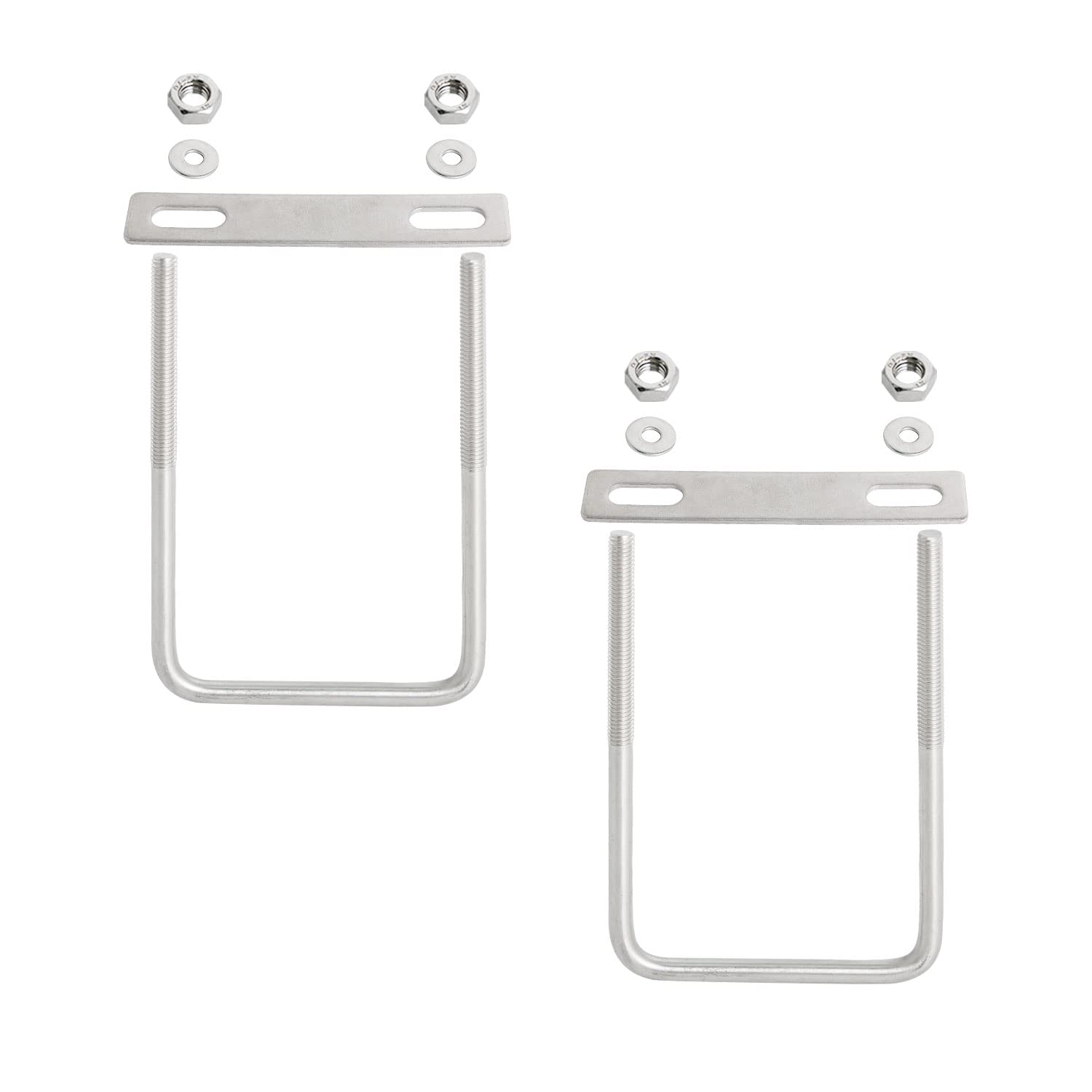 Aopin Square U-Bolt 2.95"(75mm) Inner Width U Bolts Brackets 304 Stainless Steel M8 with Nut, Plate, Washer for Car/RV/Trailer Bumper,2 Sets