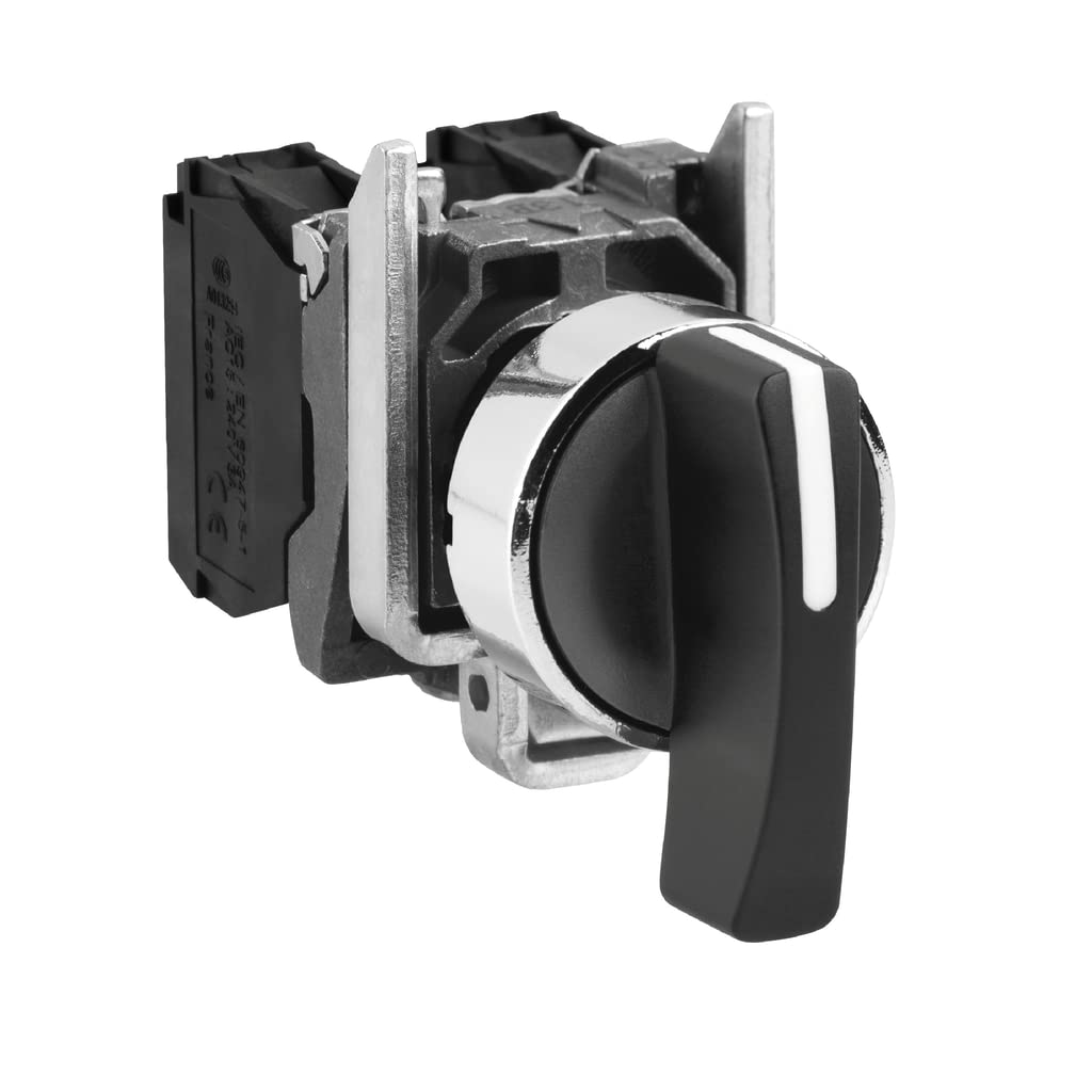 Schneider Electric Harmony XB4 - Selector Switch, Metal, 3 Positions, Spring Return to Center, Long handle, 2NO, 22 mm Mount, XB4BJ53, Black