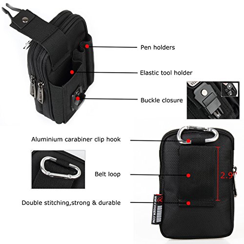 Multipurpose Vertical Tactical Molle Cell Phone Holster EDC Pouch Utility Smartphone Pouch Belt Clip Bag Belt Pouches for Men with Belt Loop Carabiner Hook for iPhone X/8/7/6s plus Samsung S8 S9 Plus