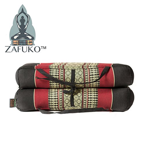 Zafuko Yoga, Meditation, Kundalini and Pilates FOLDABLE Cushion (Zafu) for on-the-go wide long block, bolster, floor pillow, prop - 100% organic Kapok Fiber Filling - Large Size (Black & Red) - Thumbnail 2