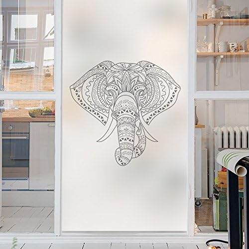 YL Stained Glass Decorative Window Film, Premium Static Cling No-Glue Stained Glass Decorative Window Film, Vinyl Scrub Privacy Window Film (60X90CM, Elephant)