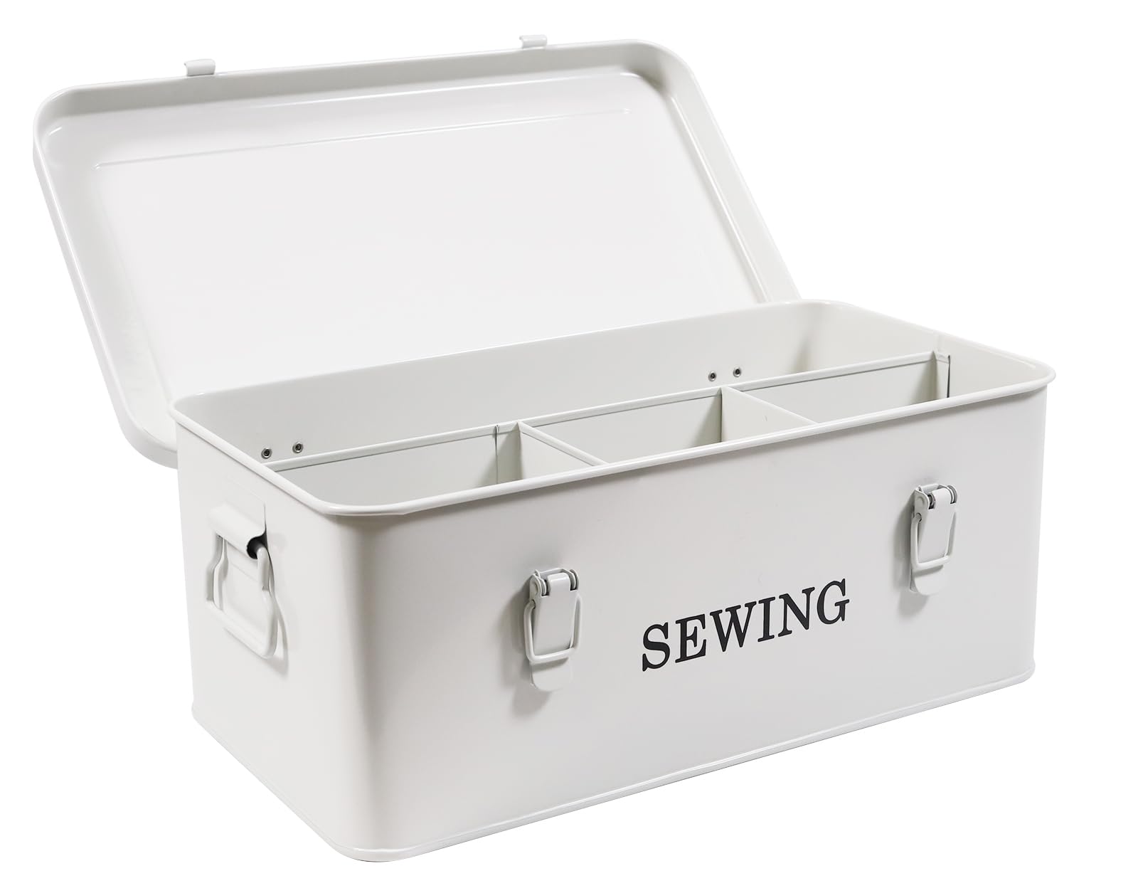 Xbopetda Metal Sewing Organizer, 4 Compartment Sewing Basket with Safety Locks, Storage Box for Thread, Scissors & Pins (White)