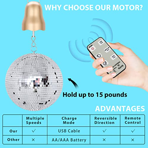 Disco Ball Motor with Remote,1200mAh Battery Operated Gold Wind Spinner