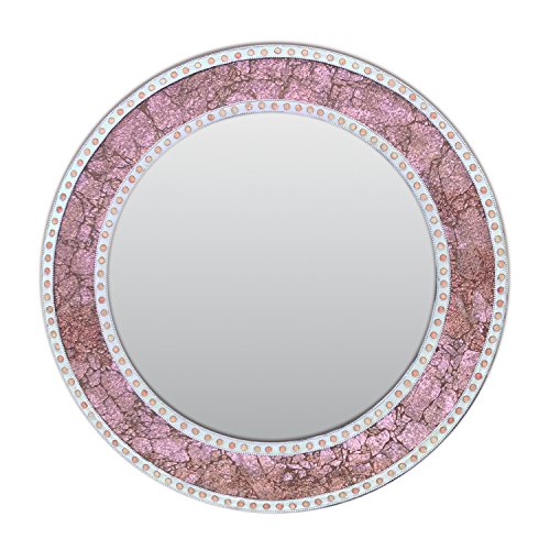 DecorShore 24 Inch Rose Gold Framed Wall Mirror, Round Crackled Glass
