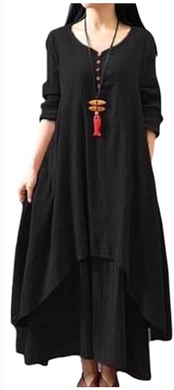 Amazon アンリ マキシ丈 シンプル ワンピース ふんわり 重ね着風 ロング 丈 リネン素材 アジアン ゆったり 体系カバー ドルマンワンピ Aラインワンピ 自然 ビック ドルマン 民族風 カジュアルワンピース ロング丈 マキシ丈 Cotton キレイめワンピース ビックサイズ