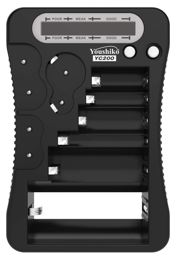 Youshiko Latest 2026 Version intelligent Battery Tester LCD Display Multi-Purpose Checker for Batteries (AA, AAA, C, D, N, 9V, CR123A, CR2, CRV3, 2CR5, CR-P2, Button Cells)