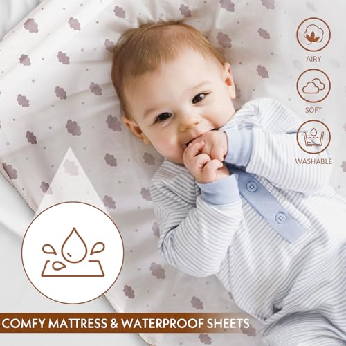 Baby Bassinet, Rocking Bassinet with Waterproof Sheets, Grey | 3 in 1 Baby Bassinets Bedside Sleeper 6 Height Adjustable Bedside Bassinet for Newborn