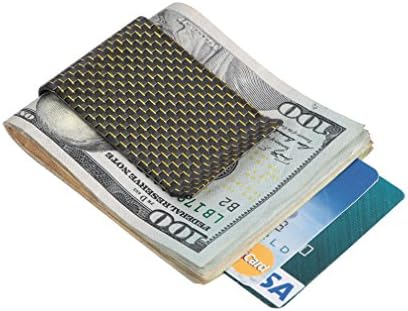 Travelambo Carbon Fiber Money Clip Front Pocket Wallet Minimalist Wallet Slim Wallet Credit Business Card Holder (CB gold)