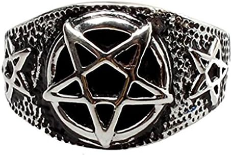 Huitao knight ring Men's Pentacle Pentagram Rune Star Magic Casting Stainless Steel Wiccan Biker Ring size 9