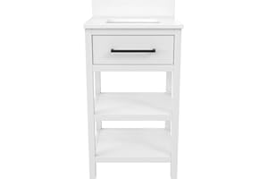 REALROOMS Pisa 20 Inch Bathroom Vanity with Carrera Countertop & 2 Storage Shelves, White