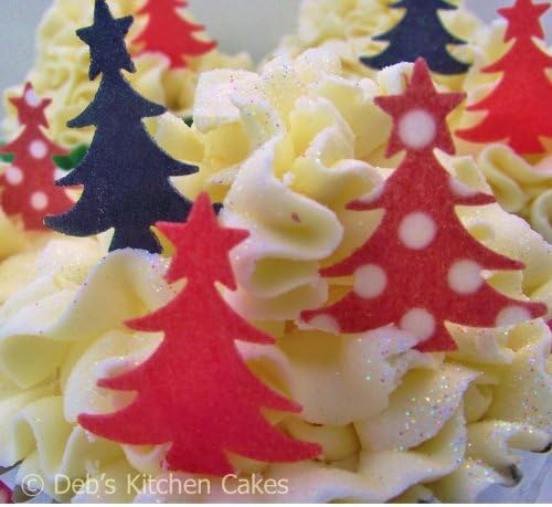 Christmas Cake Decorations Edible Wafer Cupcake Christmas Trees Red And Black Mix Stand Up Christmas Trees X 36 Amazon Co Uk Kitchen Home